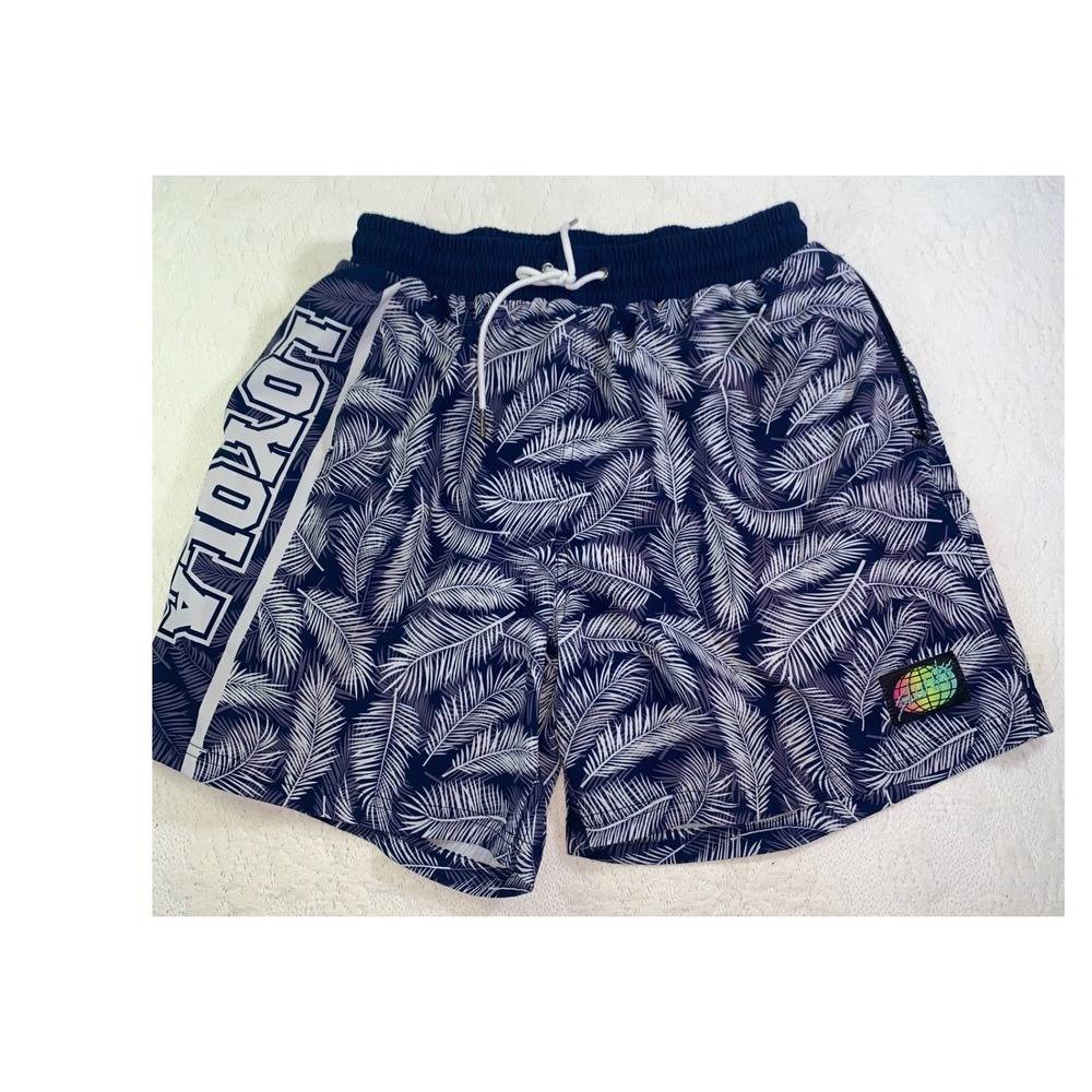 Slunks Loyola Volleyball Shorts Navy Palm Leaf Print Mens Large Athletic Gym